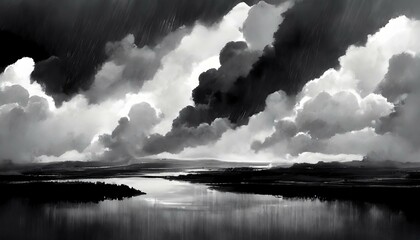 cloudy sky in a black and white photograph on a rainy day art design