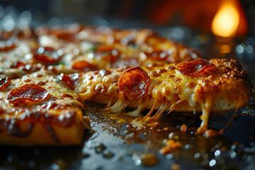 Pizza with salami and mozzarella on a black background
