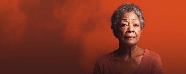 Coral background sad black american independant powerful Woman realistic person portrait of older mid aged person beautiful bad mood expression Isolated on Background racism