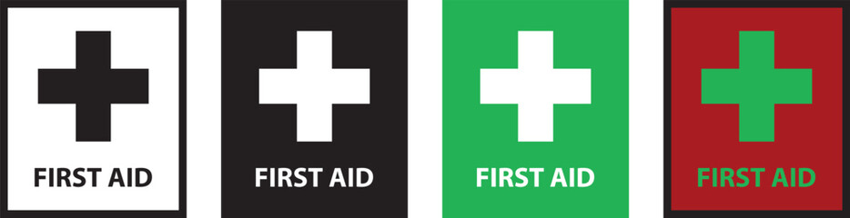 First AID Sign in lined, isolated and colored style. Vector Ilustration