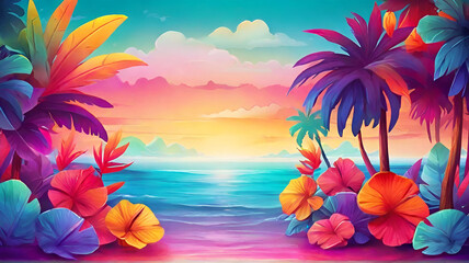 Gradient colorful tropical background image. Ai Generated.