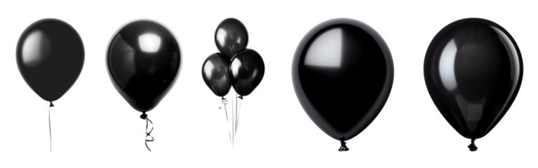 Black balloon png element set on transparent background