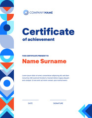Abstract modern geometric certificate template. Vector diploma or certificate of achievement, appreciation award or honor gift with border of geometric shapes pattern. Modern creative graphic diploma