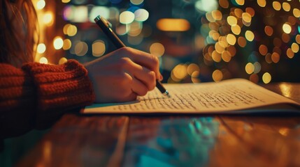 A closeup of a scriptwriter using AIpowered software to analyze and improve dialogue and character development in a film script.