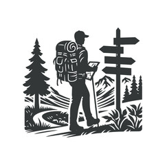 Hiking Minimalist and Camping Silhouette vector art illustration design