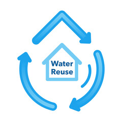 Circulation arrow in form of water drop shape with home icon. Home water reuse icon.