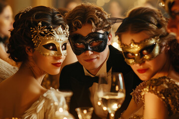 Man and women in masquerade mask