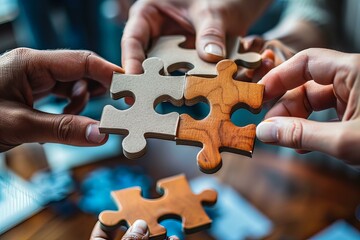 Group of people assembling jigsaw puzzle