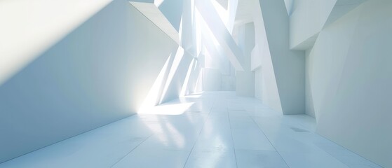 Futuristic White Architecture Corridor with Sunlight