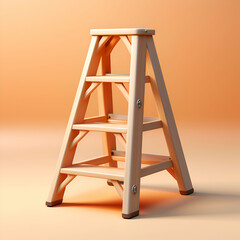 Wooden ladder isolated on orange background. 3d render illustration.