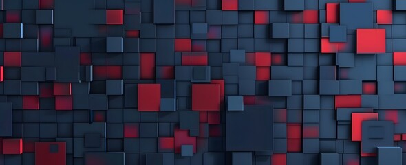 Dark Blue Background with Red and Grey Pixel Blocks, Cyber Tech Design