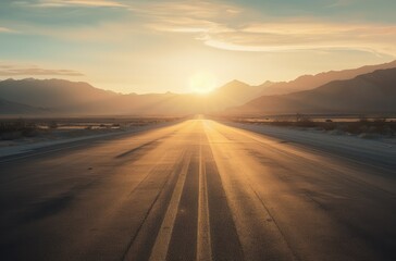 Sunrise Horizon on a Deserted Highway Road