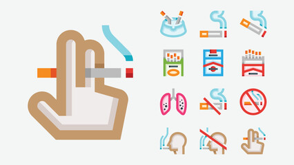 Fototapeta premium Cigarette Smoking Flat Color Icons