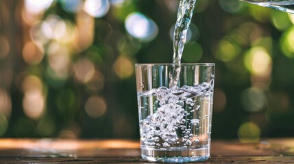 Clear water being poured into a glass, symbolizing the simplicity and necessity of hydration.