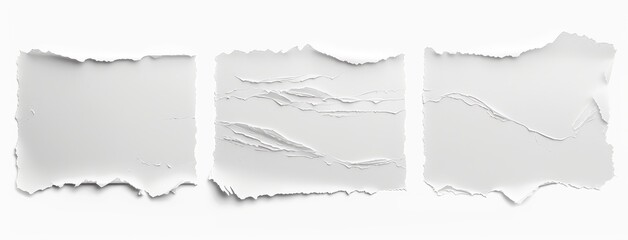 Set of Three Torn Paper Edges on White Background
