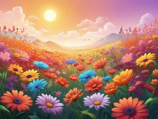 Fototapeta premium landscape with flowers