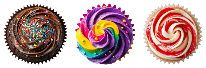 Cute top view cupcake png element set on transparent background