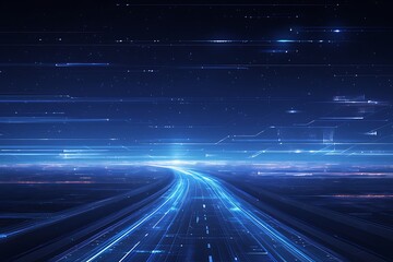 Abstract Futuristic Background: Glowing Blue Road Lines on Black