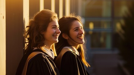 Obraz premium Happy Graduates Celebrating Golden Hour