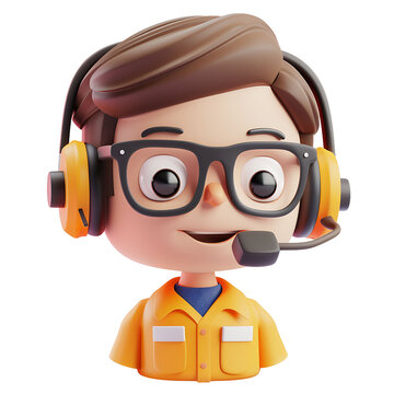 recommend clip art: 3d render of cute male customer service icon with headphones and yellow shirt