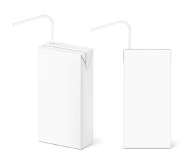 High realistic packaging box with straw mockups. Vector illustration isolated on white background, ready and simple to use for your design. EPS10.