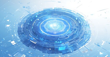Elegant Abstract Futuristic Technology Background: White and Blue Circuit Board Elements with Floating Holographic Images
