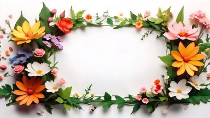 Tropical leaves and flowers frame background