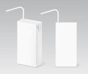 High realistic packaging box with straw mockups. Vector illustration isolated on grey background, ready and simple to use for your design. EPS10.