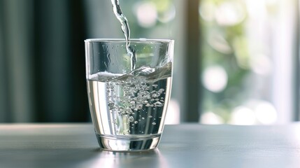 Purified water filling a glass to the brim, emphasizing the importance of drinking clean water.