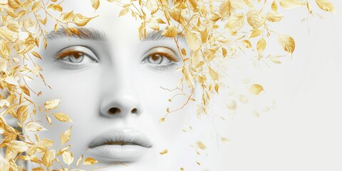 Ethereal Golden Leaves on Female Face