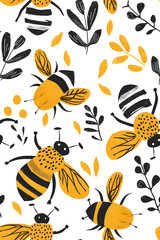 Obraz premium Cute watercolor seamless pattern with honey bee 