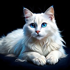 Fototapeta premium white long haired cat with blue eyes lying down