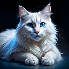 white long haired cat with blue eyes lying down