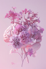 Pastel Human Brain Blossoms, 3D Composition