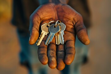 Person holding bunch keys hand