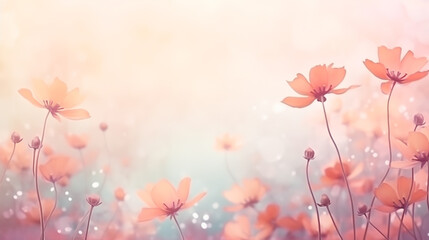 A vibrant spring background with blooming flowers in shades of pink, red, and yellow