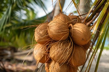 Coconuts hanging from tree