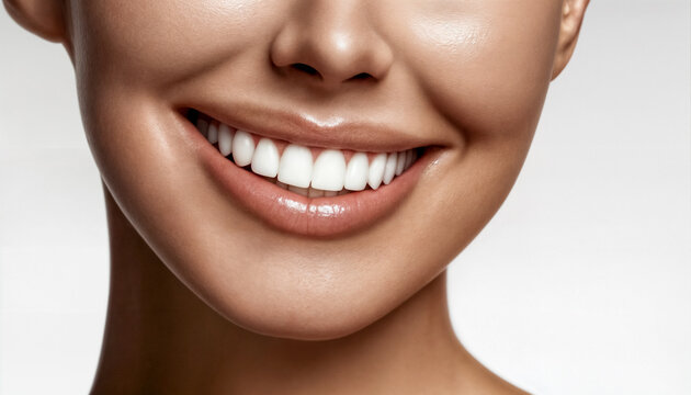 Sorriso Perfetto- Risultati di un Trattamento di Sbiancamento Dentale su Sfondo Bianco