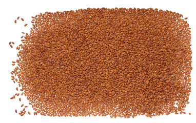 Scattered brown watercress seeds on isolated background, top view
