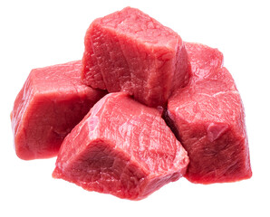 Diced beef cuts isolated on white. File contains clipping paths.