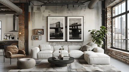A photo featuring captivating black and white photography depicting iconic landmarks from around the world, displayed as striking wall art in a chic urban loft. Highlighting the timeless elegance and