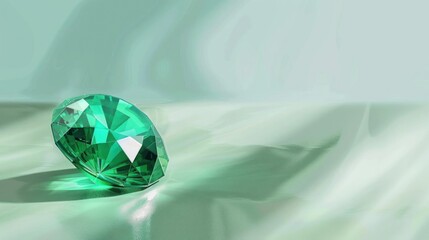 Elegant emerald gemstone reflecting light, placed on a soft background. Perfect for luxury, jewelry, and gemstone-themed visuals.
