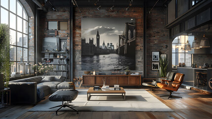 A photo featuring captivating black and white photography depicting iconic landmarks from around the world, displayed as striking wall art in a chic urban loft. Highlighting the timeless elegance and