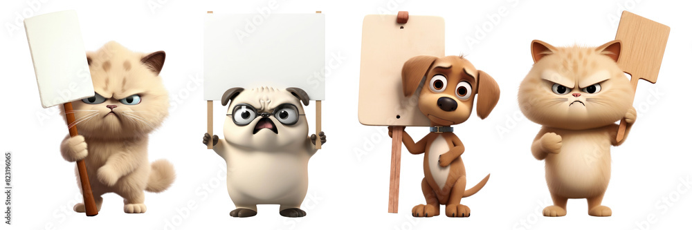 Poster 3d characters png element set on transparent background