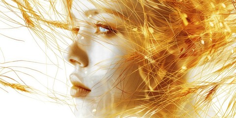 Naklejka premium Woman's Face with Gold Leaf Accents