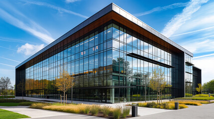 Obraz premium Modern office building with glass windows.