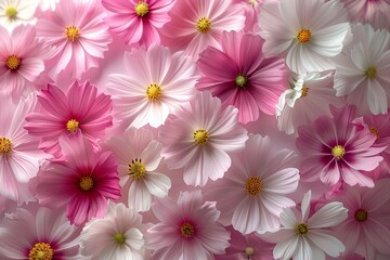 Pink and white flowers fill the field