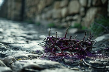 Pile of twigs near rock wall