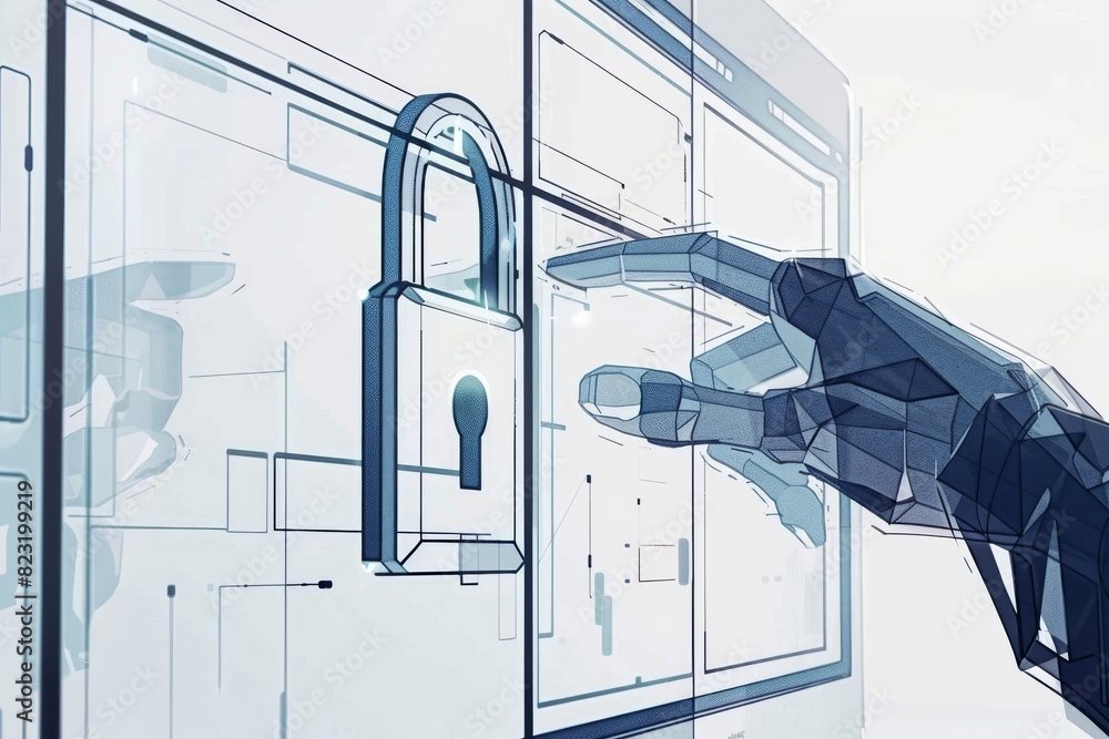 Poster digital lock on minimalist computer screen