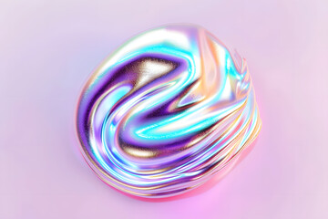 Holographic flowing liquid swirl isolated on pink background